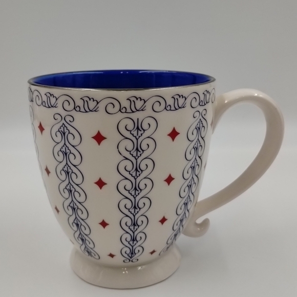 2003 Starbucks Barista Coffee Cup Mug White Blue Scroll Red Diamonds 18oz - Picture 7 of 11
